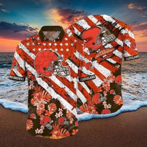 Cleveland Browns NFL Hawaiian Floral Print American Flag Beach Shirt Summer