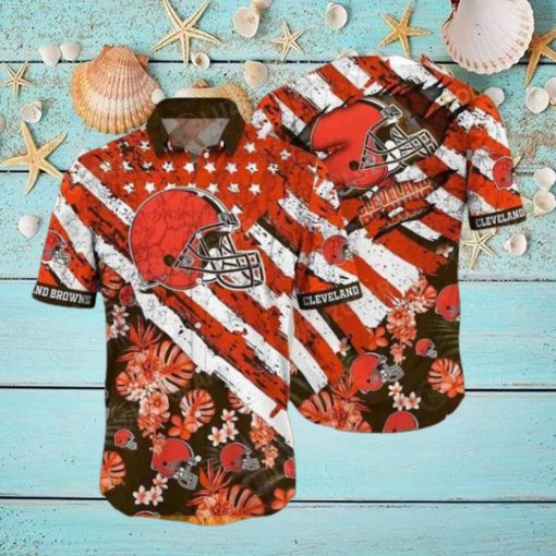 Cleveland Browns NFL Hawaiian Floral Print American Flag Beach Shirt Summer