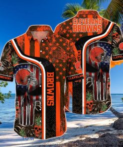 Cleveland Browns NFL Hawaiian Shirt Graphic Tropical Patterns Skull Punisher 3D Printed Best Gift For Fans