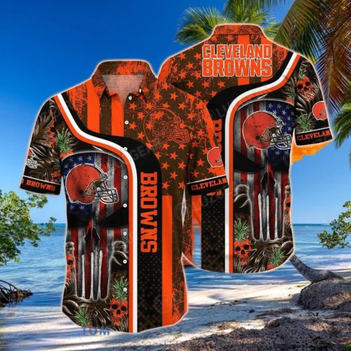 Cleveland Browns NFL Hawaiian Shirt Graphic Tropical Patterns Skull Punisher 3D Printed Best Gift For Fans