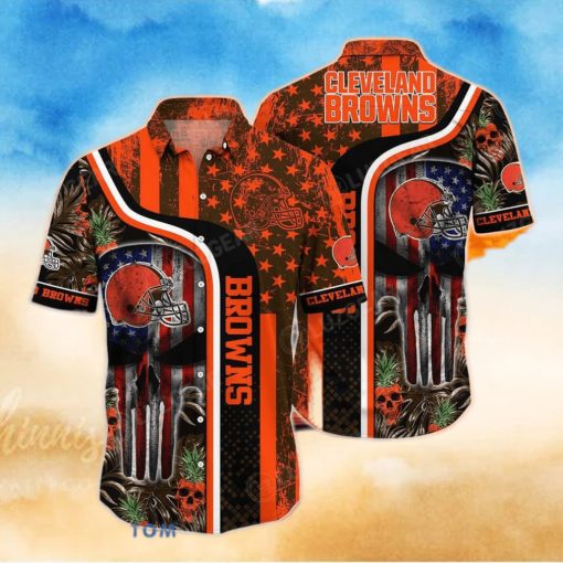 Cleveland Browns NFL Hawaiian Shirt Graphic Tropical Patterns Skull Punisher 3D Printed Best Gift For Fans