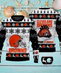 Cleveland Browns NFL Rugby Gloves Pattern Knitted Ugly Christmas Black Sweater