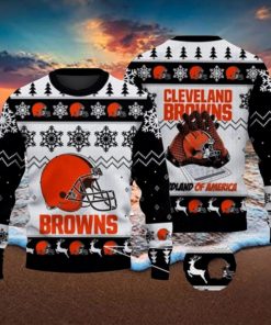 Cleveland Browns NFL Rugby Gloves Pattern Knitted Ugly Christmas Black Sweater