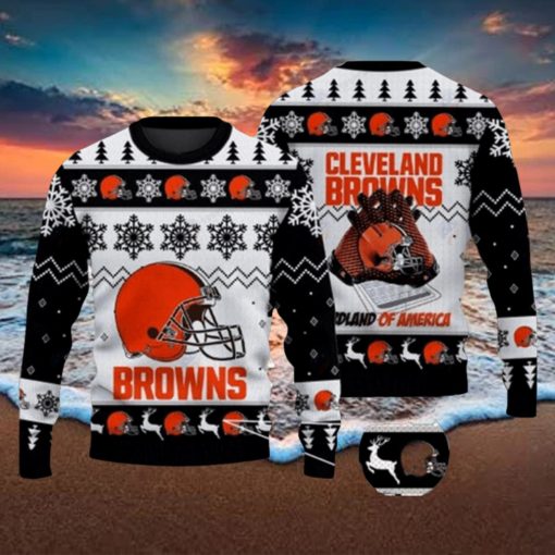 Cleveland Browns NFL Rugby Gloves Pattern Knitted Ugly Christmas Black Sweater