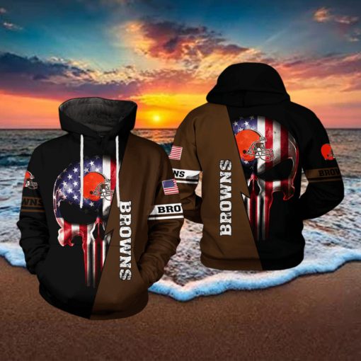 Cleveland Browns NFL US Flag Skull Team 3D Printed Hoodie