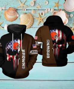 Cleveland Browns NFL US Flag Skull Team 3D Printed Hoodie