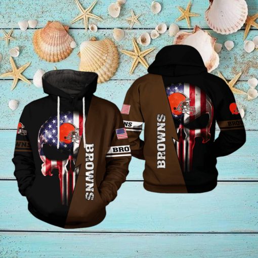 Cleveland Browns NFL US Flag Skull Team 3D Printed Hoodie