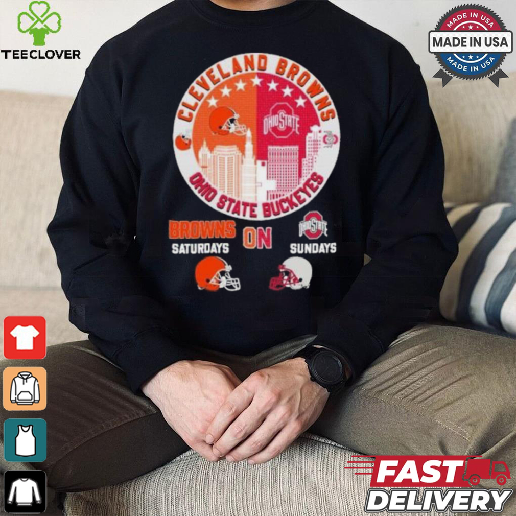 Cleveland Browns On Saturdays X Ohio State Buckeyes Vintage Skyline Shirt Cleveland Browns On Saturdays X Ohio State Buckeyes Vintage Skyline Shirt