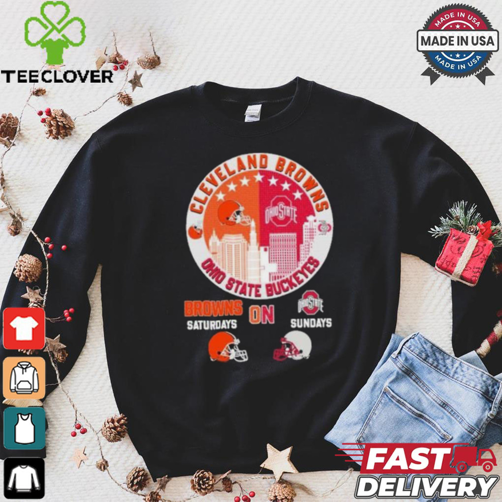 Cleveland Browns On Saturdays X Ohio State Buckeyes Vintage Skyline Shirt Cleveland Browns On Saturdays X Ohio State Buckeyes Vintage Skyline Shirt