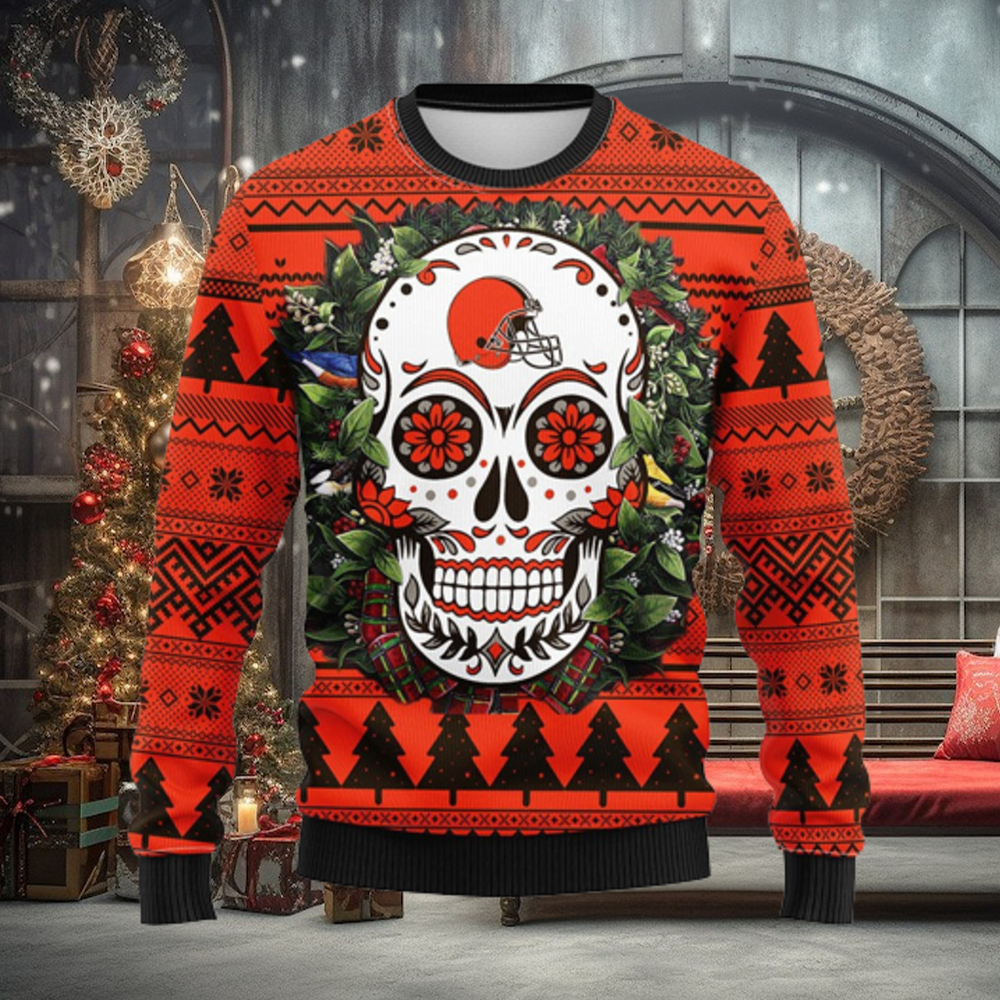 Cleveland Browns Skull Flower Ugly Christmas Ugly Sweater Cleveland Browns Skull Flower Ugly Christmas Ugly Sweater