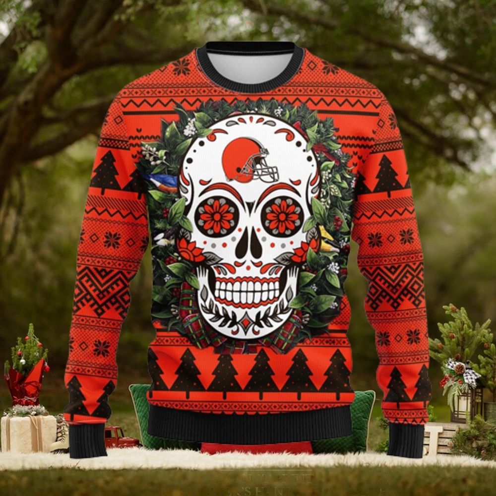 Cleveland Browns Skull Flower Ugly Christmas Ugly Sweater Cleveland Browns Skull Flower Ugly Christmas Ugly Sweater