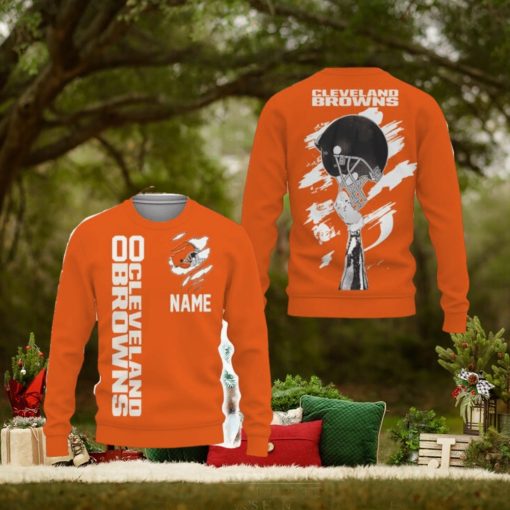 Cleveland Browns Sports American Football Helmet Knitted Christmas Sweater All Over Print Custom Number And Name