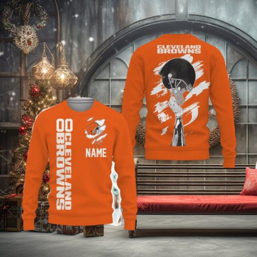 Cleveland Browns Sports American Football Helmet Knitted Christmas Sweater All Over Print Custom Number And Name