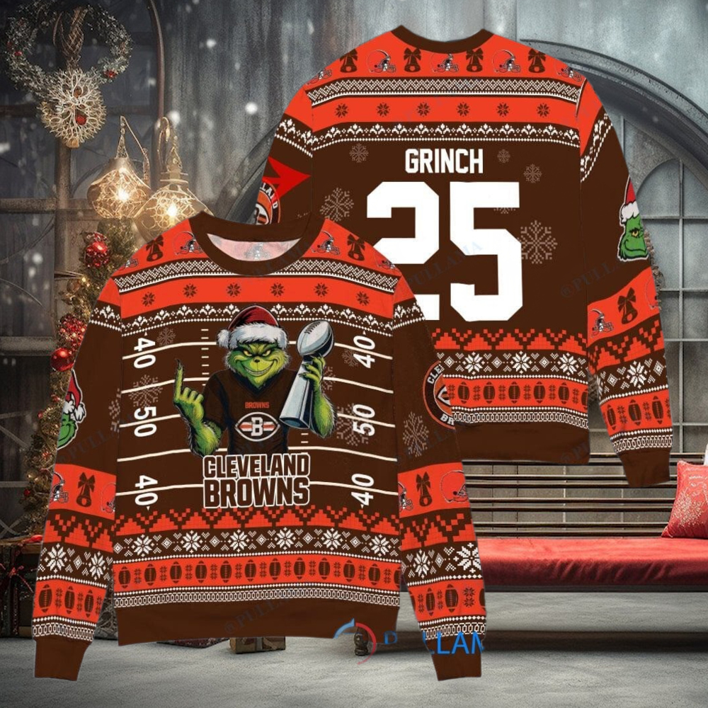 Cleveland Browns x Grinch Christmas Dr. Seuss How the Grinch Stole Christmas with Super Bowl Trophy Custom Ugly Christmas Sweater Cleveland Browns x Grinch Christmas Dr. Seuss How the Grinch Stole Christmas with Super Bowl Trophy Custom Ugly Christmas Sweater