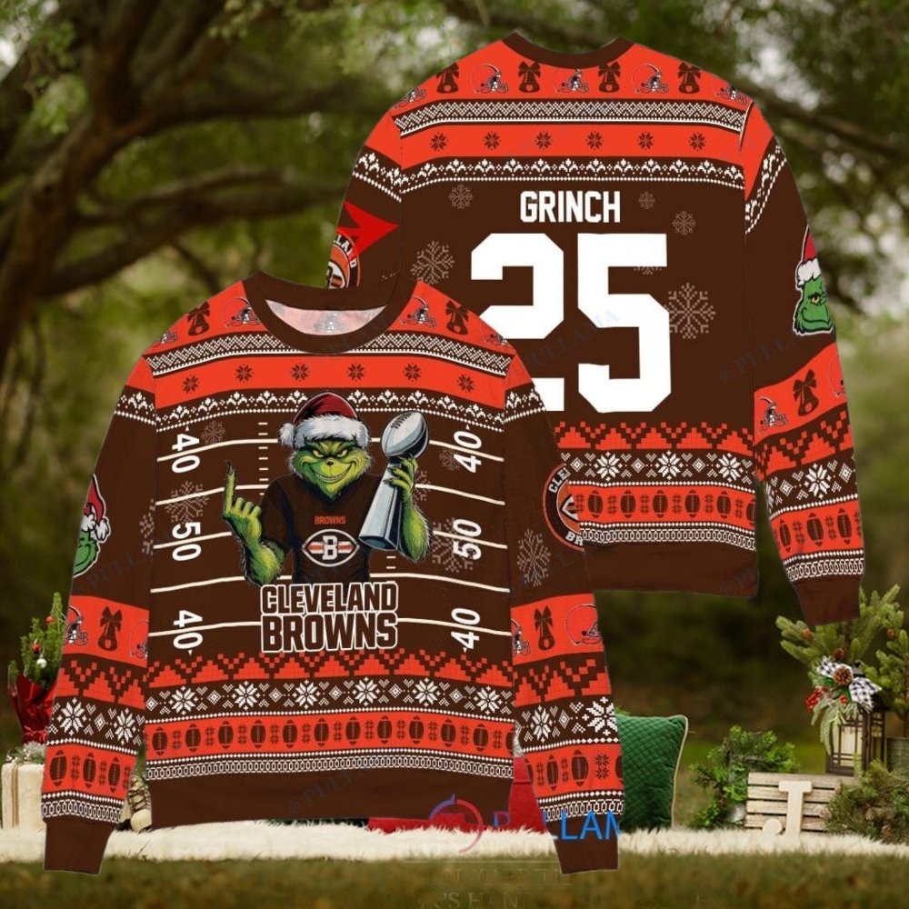 Cleveland Browns x Grinch Christmas Dr. Seuss How the Grinch Stole Christmas with Super Bowl Trophy Custom Ugly Christmas Sweater Cleveland Browns x Grinch Christmas Dr. Seuss How the Grinch Stole Christmas with Super Bowl Trophy Custom Ugly Christmas Sweater