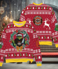 Cleveland Browns x Grinch NFL Dr. Seuss How the Grinch Stole Christmas with Super Bowl Trophy Ugly Christmas Sweater Red