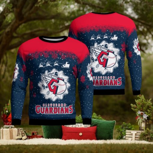 Cleveland Guardians Santa sleigh driving reindeer Pattern Ugly Christmas Sweater