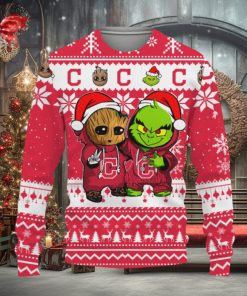 Cleveland Indians Baby Groot And Grinch Best Friends Football American Knitted Christmas Sweater