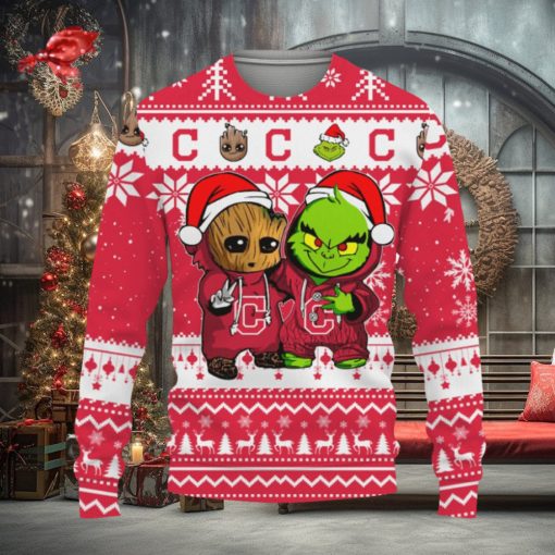 Cleveland Indians Baby Groot And Grinch Best Friends Football American Knitted Christmas Sweater