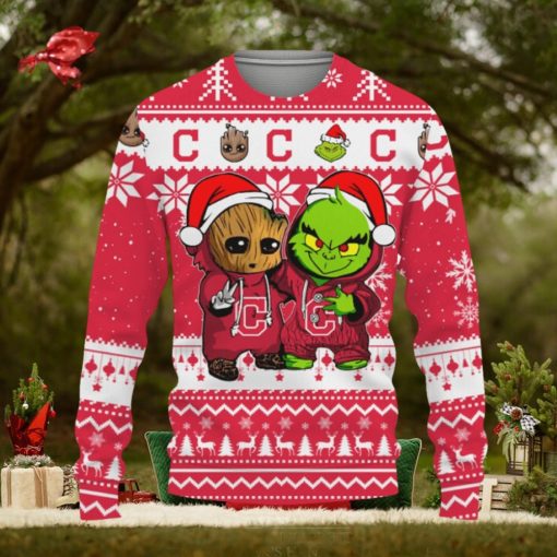 Cleveland Indians Baby Groot And Grinch Best Friends Football American Knitted Christmas Sweater