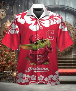 Cleveland Indians Baby Yoda Short Sleeve Button Up Tropical Hawaiian Shirt