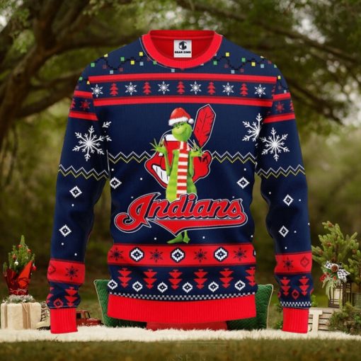 Cleveland Indians Funny Grinch Christmas Ugly Sweater 3D Christmas Xmas Sweater