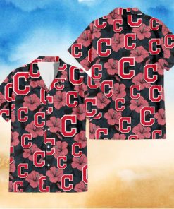 Cleveland Indians Light Coral Hibiscus Gray Leaf Black Background 3D Hawaiian Shirt Gift For Fans