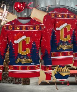 Cleveland Indians Logo Golden Fans Santa Hat Tree Ugly Xmas Sweater