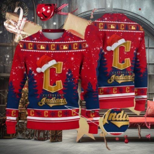 Cleveland Indians Logo Golden Fans Santa Hat Tree Ugly Xmas Sweater