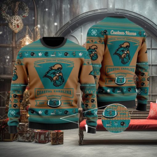 Coastal Carolina Chanticleers Team Custom Name Ugly Christmas Sweater For Men And Women Sport Gift