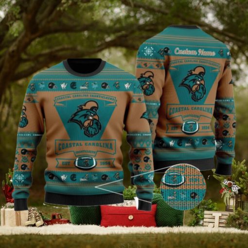 Coastal Carolina Chanticleers Team Custom Name Ugly Christmas Sweater For Men And Women Sport Gift