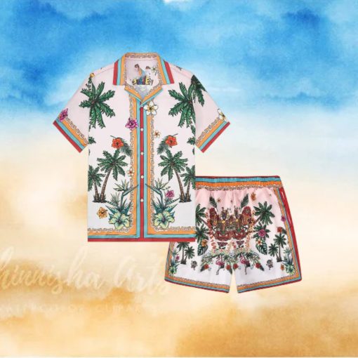 Coconut Tree Greek Pattern Tropical Hawaiian Shirt And Short