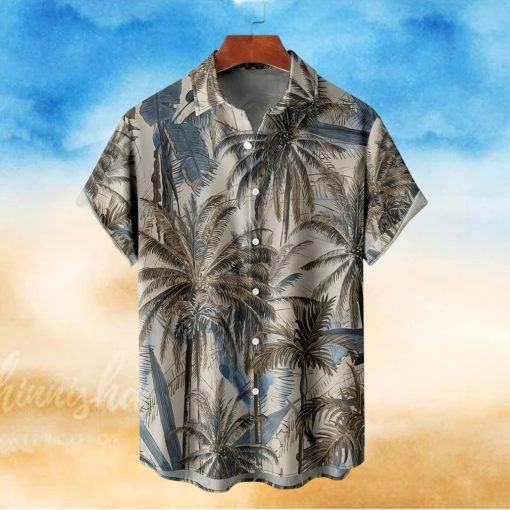 Coconut Tree Print Men s Casual Short Sleeve Hawaiian Shirt  Men s Shirt For Summer Vacation Resort  Tops For Men
