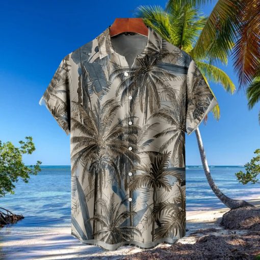 Coconut Tree Print Men s Casual Short Sleeve Hawaiian Shirt  Men s Shirt For Summer Vacation Resort  Tops For Men