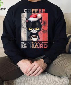 Coffee Because Adulting Is Hard Cute Santa Cat Christmas Shirt