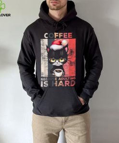 Coffee Because Adulting Is Hard Cute Santa Cat Christmas Shirt