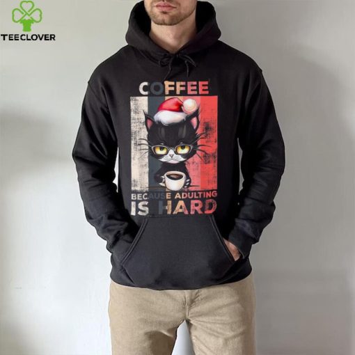 Coffee Because Adulting Is Hard Cute Santa Cat Christmas Shirt