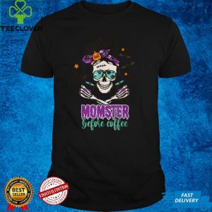 Coffee Momster Halloween Costume Skull Mom Messy Hair Bun T Shirt