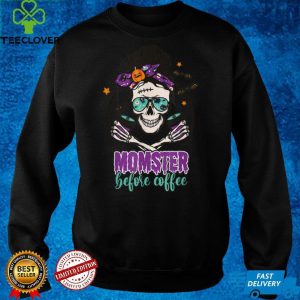 Coffee Momster Halloween Costume Skull Mom Messy Hair Bun T Shirt