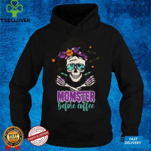 Coffee Momster Halloween Costume Skull Mom Messy Hair Bun T Shirt