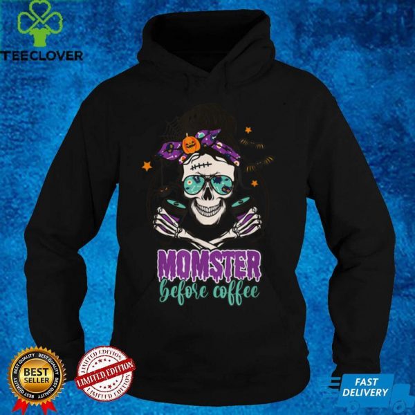 Coffee Momster Halloween Costume Skull Mom Messy Hair Bun T Shirt