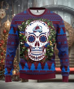 Colorado Avalanche Skull Flower Ugly Christmas Ugly Sweater