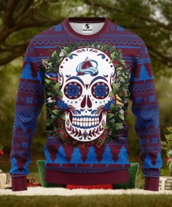 Colorado Avalanche Skull Flower Ugly Christmas Ugly Sweater