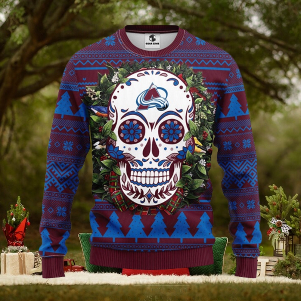 Colorado Avalanche Skull Flower Ugly Christmas Ugly Sweater Colorado Avalanche Skull Flower Ugly Christmas Ugly Sweater