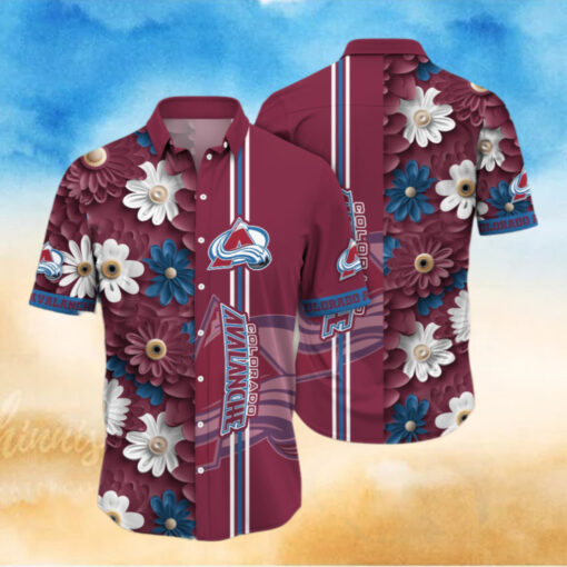 Colorado Avalanche Striped Floral Hawaiian Shirt