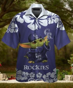 Colorado Rockies Baby Yoda Short Sleeve Button Up Tropical Hawaiian Shirt
