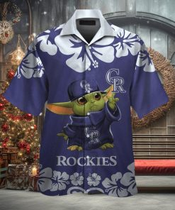 Colorado Rockies Baby Yoda Short Sleeve Button Up Tropical Hawaiian Shirt
