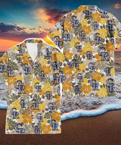 Colorado Rockies Brown Yellow Hibiscus White Background 3D Hawaiian Shirt