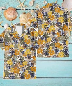 Colorado Rockies Brown Yellow Hibiscus White Background 3D Hawaiian Shirt