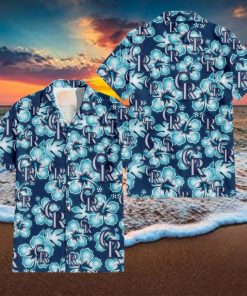 Colorado Rockies Dark Turquoise Hibiscus Navy Background 3D Hawaiian Shirt